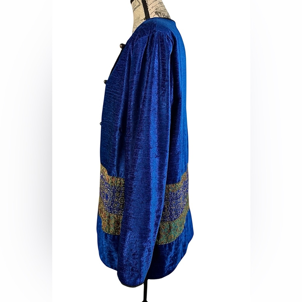 Vintage Stephanie Thomas Sport Cobalt Blue Velvet Beaded Jacket Size 16 - Picture 9 of 12